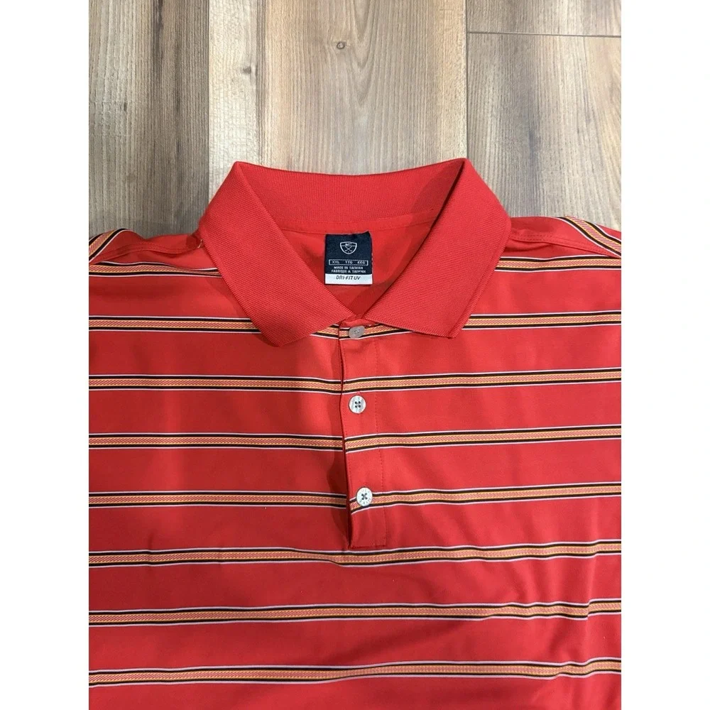 Nike‎ Golf Polo Shirt Dri-Fit UV Men's XXL Orange Stripes Stretch Short Sleeve